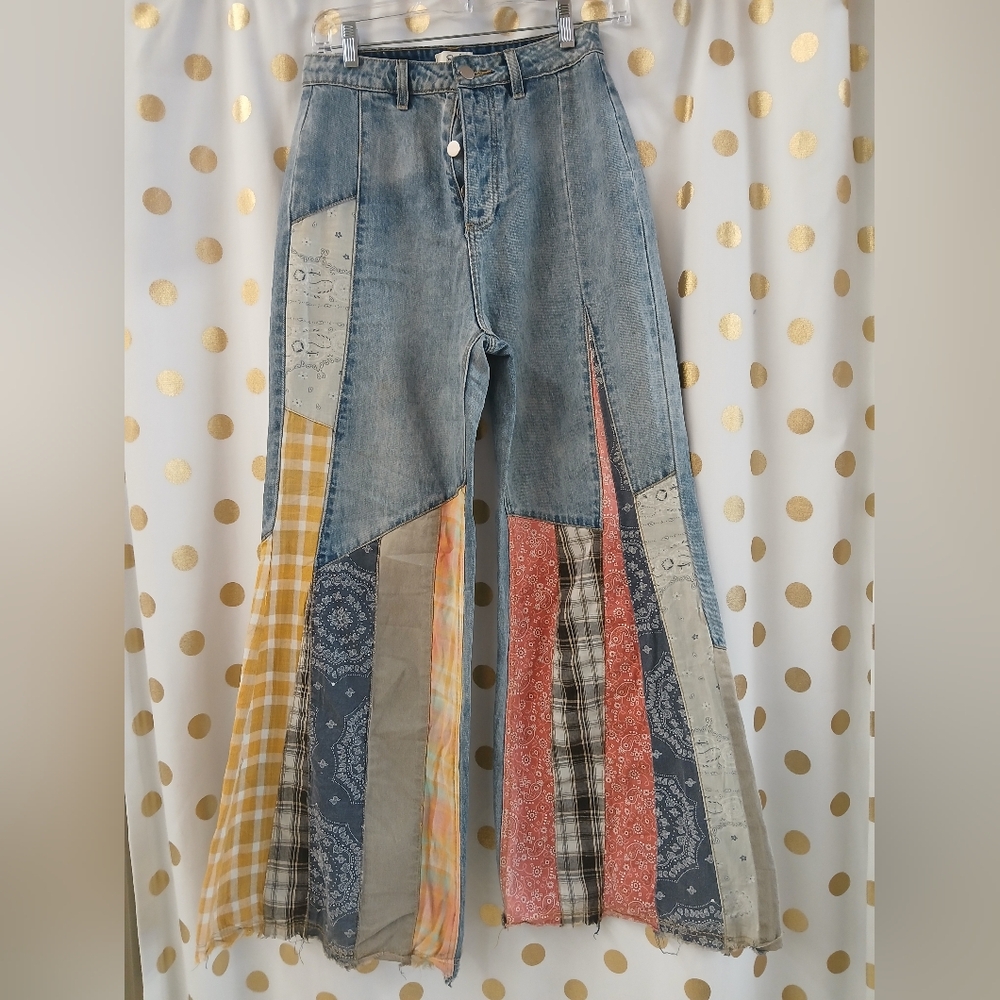 Easel Patchwork Flare Jeans Small - image 1